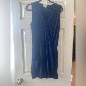 Veronica M Navy Sleeveless Midi Dress with V-Neck